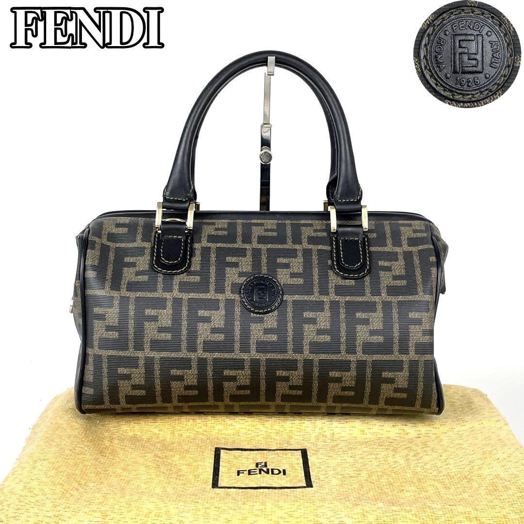 美品■FENDI フェンディ ズッカ柄 ミニボストン PVC レザー FF ジャガード 希少モデル ハンドバッグ ミニバッグ がま口 ロゴ型押し 総ロゴ