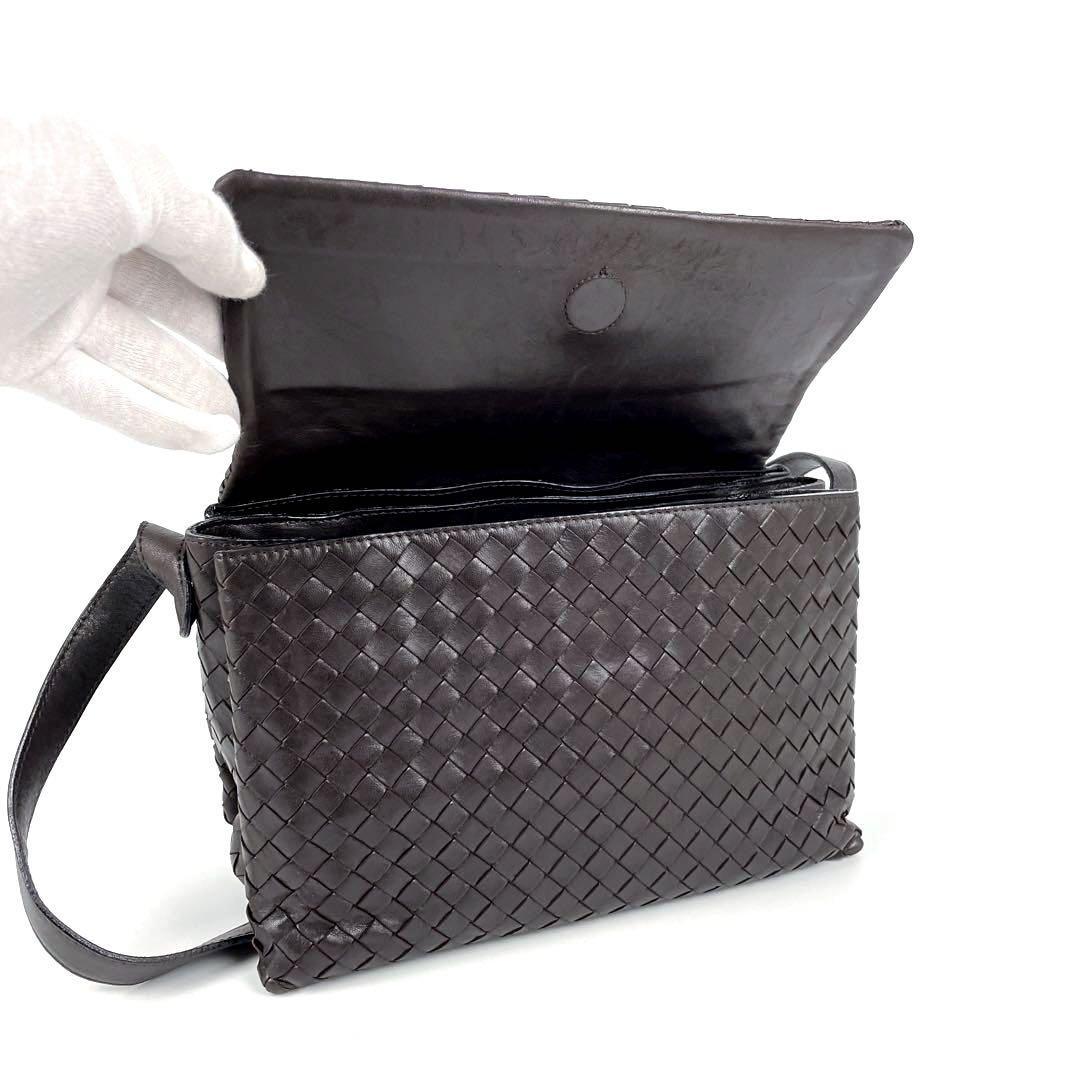 美品■BOTTEGA VENETA ボッテガヴェネタ ショルダーバッグ イントレチャート 肩掛け ワンショルダー ラムレザー ダークブラウン系 男女兼用