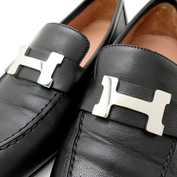 HERMES モカシン パリ コンスタンス Hロゴ レザー ブラック シルバー金具 #34.5 22cm 靴 レディースシューズ 送料無料 質屋 つじの_画像8