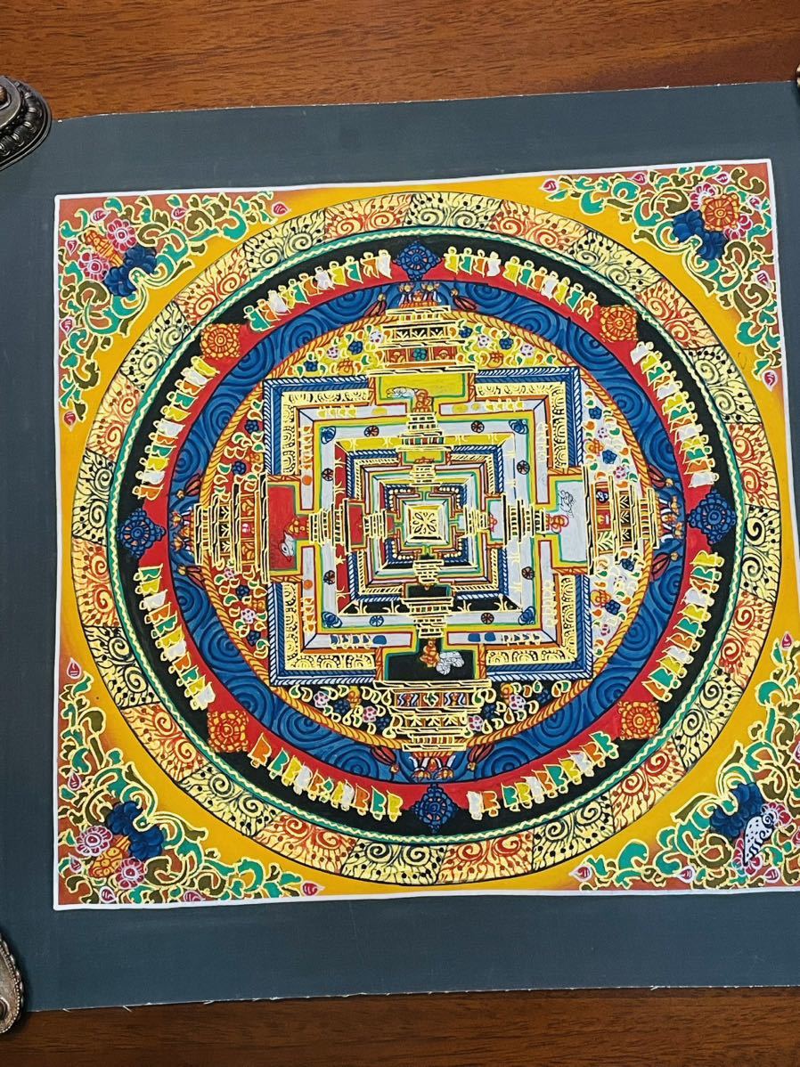 SALE【チベット密教　新品 】手描き　タンカ　曼荼羅　カーラチャクラマンダラ　仏教美術 古美術 チベットc6のサムネイル