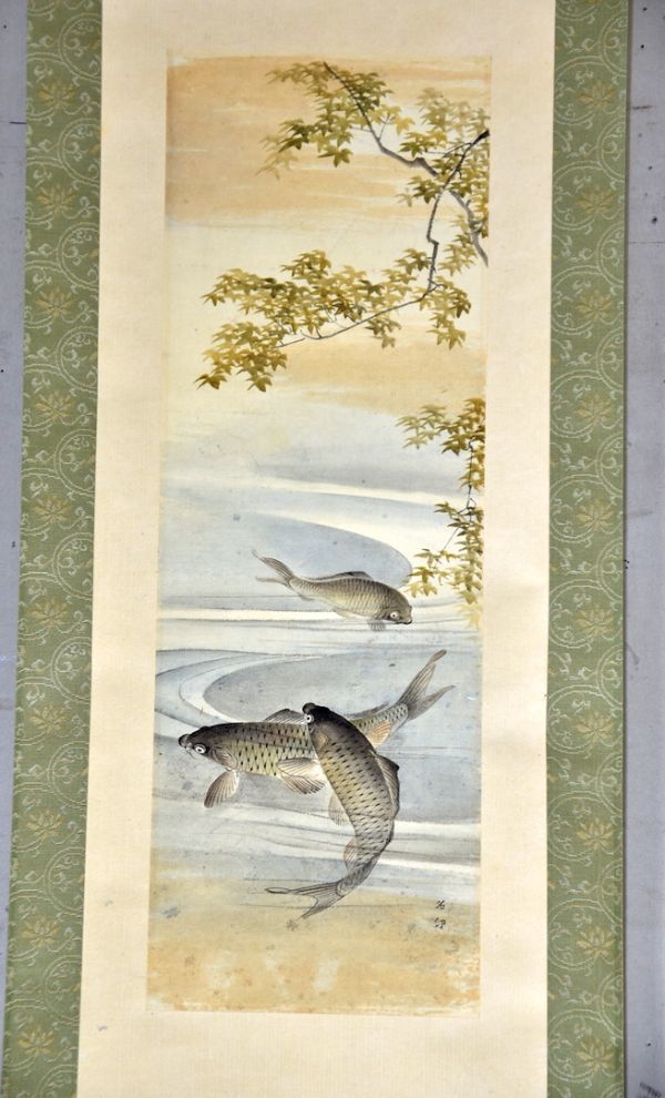 [. work ]. less [ common carp ] hanging scroll Japanese picture animal picture . leaf flour book@ pcs . coloring in box y92270052