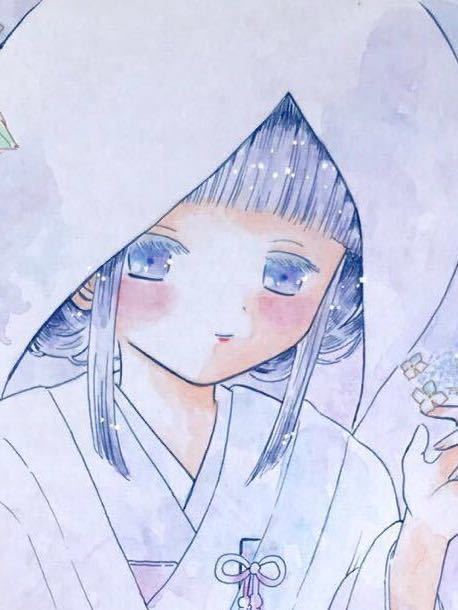 オリジナル手描きイラスト【June bride(日本紫陽花)】色紙 水彩
