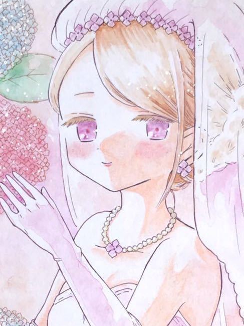 オリジナル手描きイラスト【June bride(西洋紫陽花)】色紙 水彩