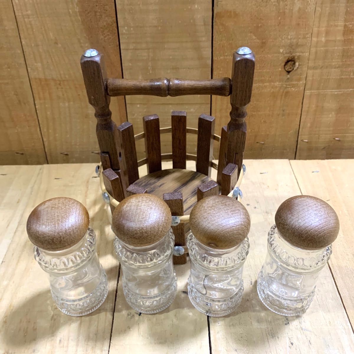 合成漆器　サラダボウル  調味料ボトル  木製スプーン付き　天然木 木製