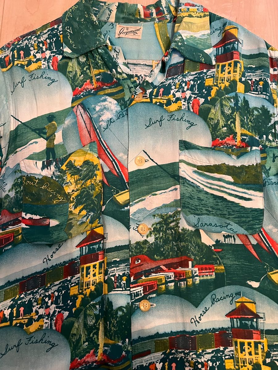 50's vintage Hawaiian shirt view of Miami ヴィンテージ アロハ