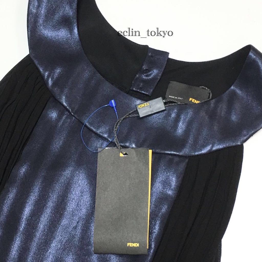 [E844] as good as new FENDI Fendi top class silk100%. on goods silk chiffon no sleeve dress One-piece 40 tag attaching 