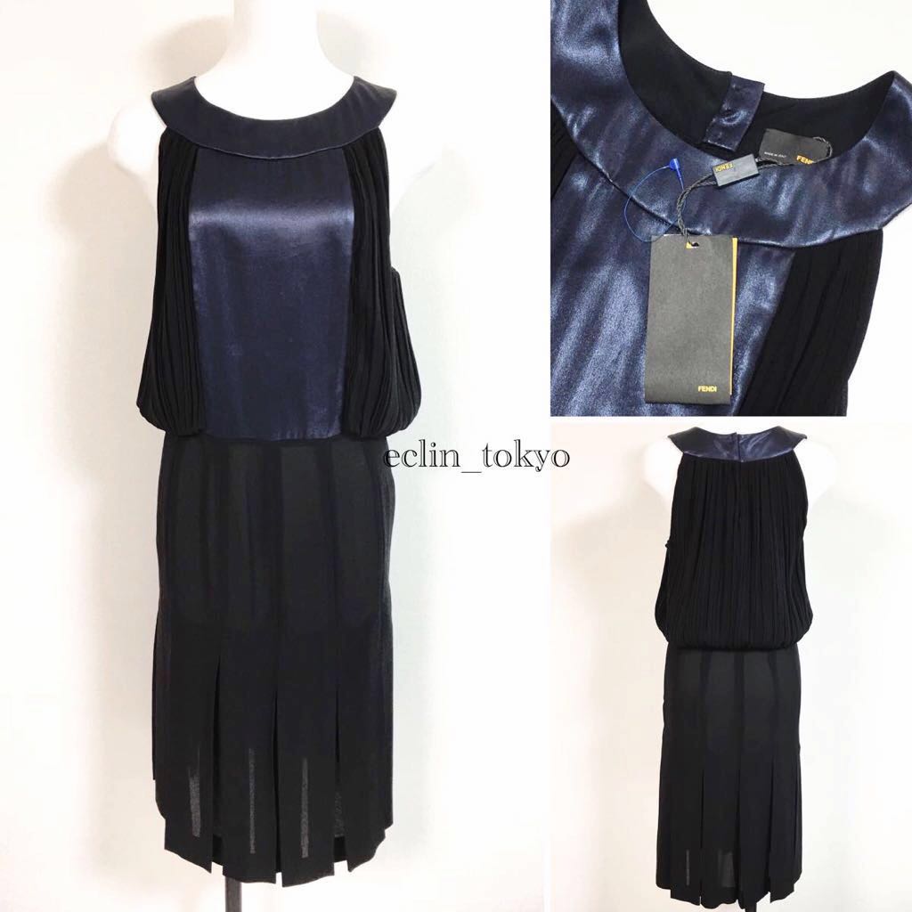 [E844] as good as new FENDI Fendi top class silk100%. on goods silk chiffon no sleeve dress One-piece 40 tag attaching 