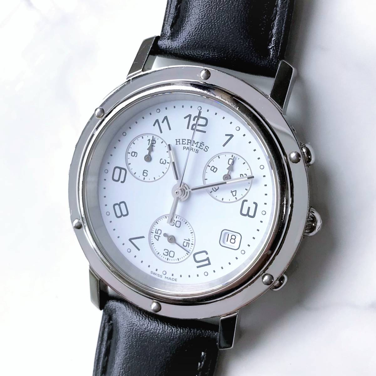 メンズ】エルメス クリッパークロノグラフ CL1.910 電池新品 腕時計