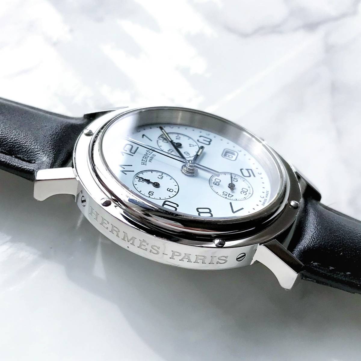 メンズ】エルメス クリッパークロノグラフ CL1.910 電池新品 腕時計