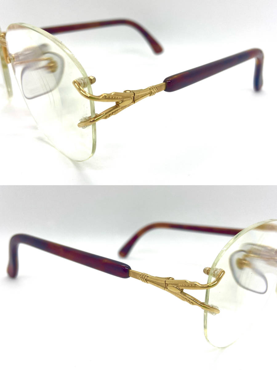 【べっ甲】K18YG イエローゴールド　メガネ フチなし　レンズ付き　メガネフレーム　眼鏡　老眼鏡　20230627