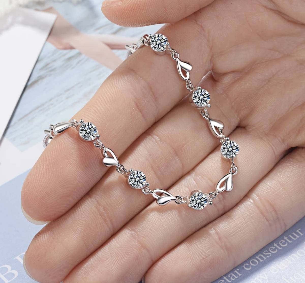  новый товар * женский * sterling серебряная цепь 925* Heart форма * Cubic Zirconia 1* браслет * цепь браслет 22cm