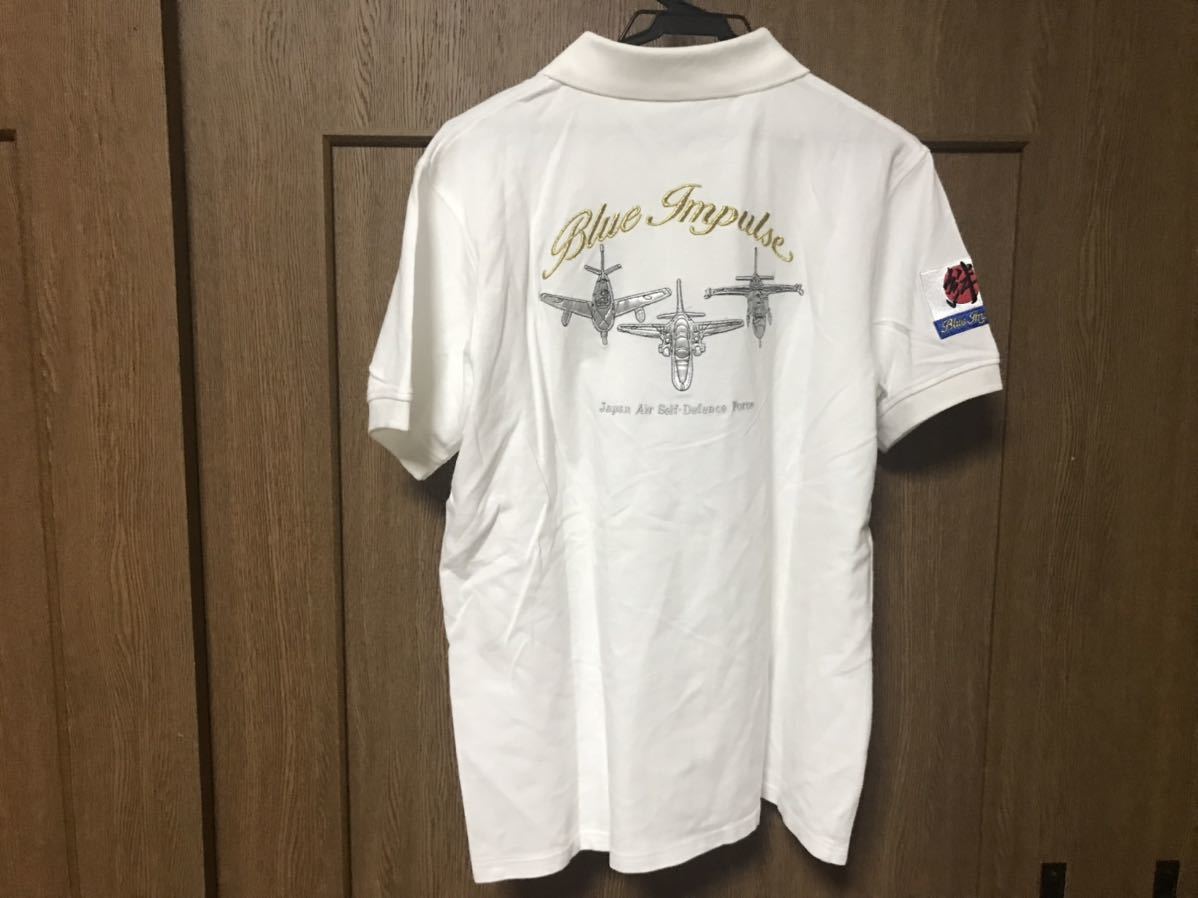 美品 航空自衛隊 ブルーインパルス 肉厚刺繍 半袖 ポロシャツ メンズ Ｌサイズ  白色の画像2
