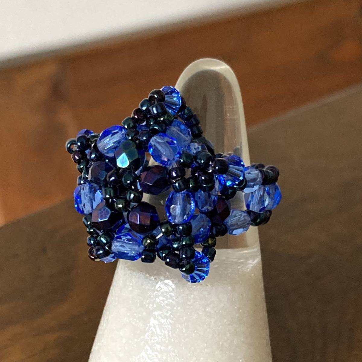 16-18 number beads ring ring hand made large star. ring blue 
