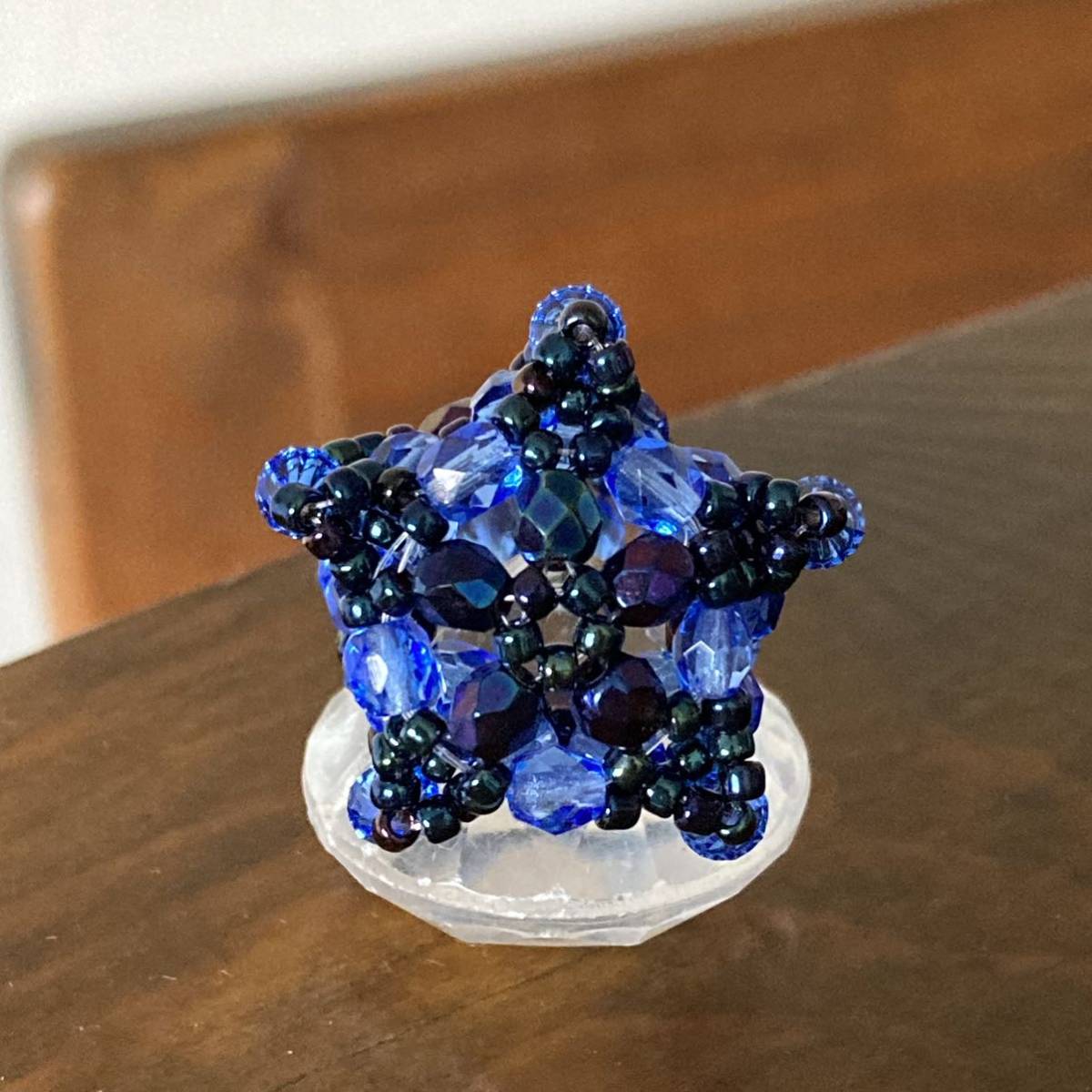 16-18 number beads ring ring hand made large star. ring blue 