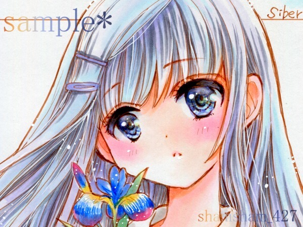 オリジナル手描きイラスト☆誕生花<5月5日~アヤメ(菖蒲)>☆色紙