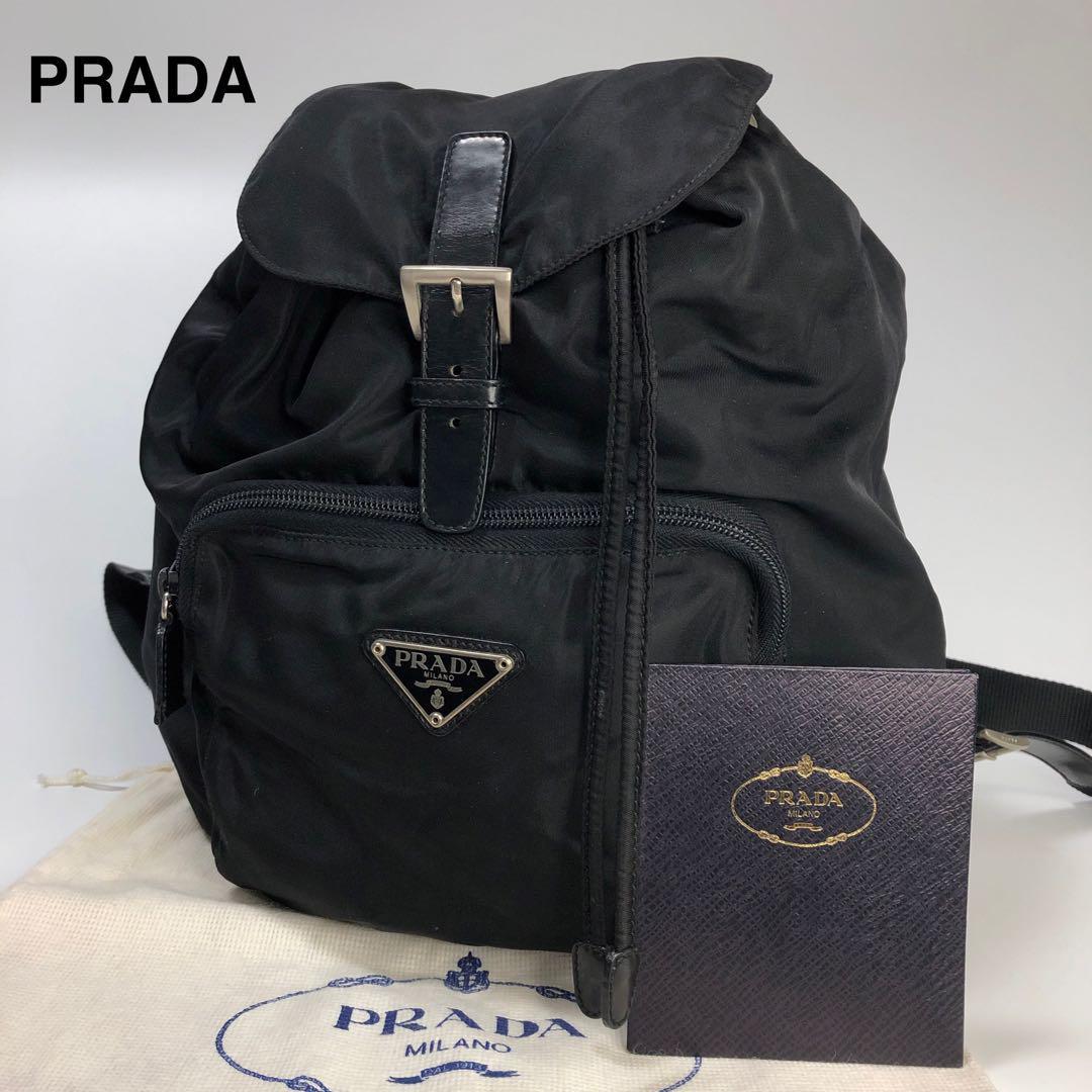 極美品】プラダ PRADA ナイロン レザー 三角ロゴプレート ブラック 黒