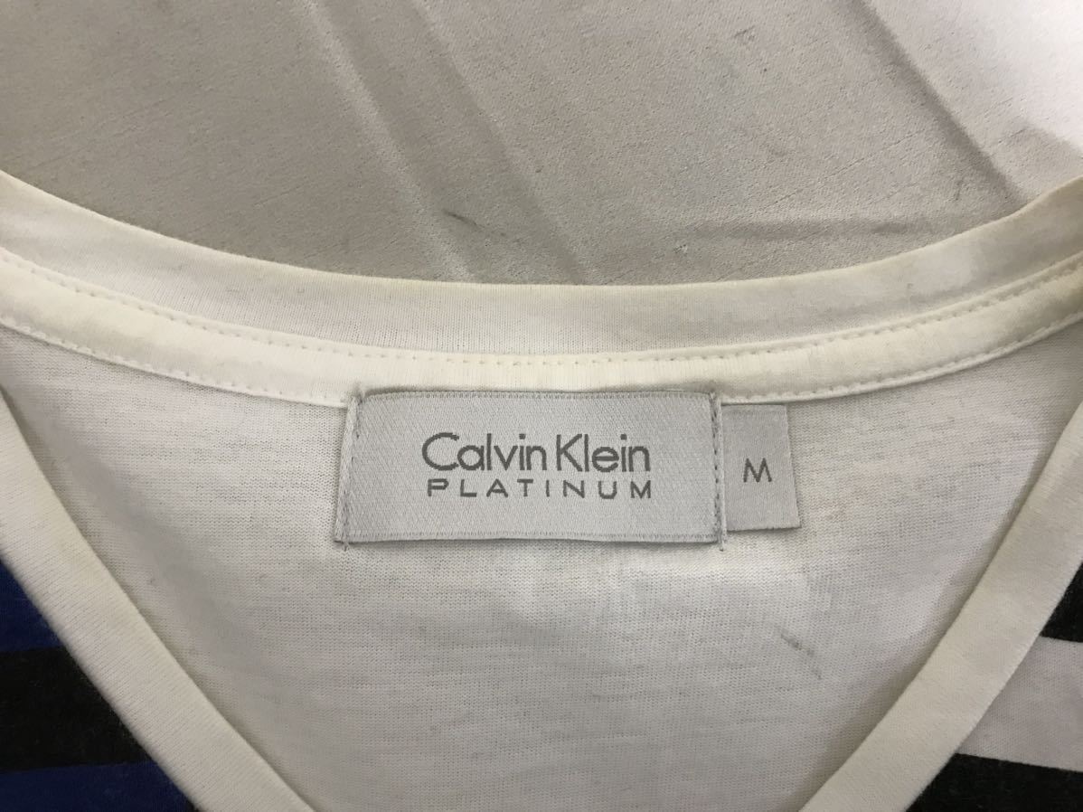 本物カルバンクラインプラチナムCalvinKlein PLATINUMコットンVネック半袖Tシャツメンズアメカジサーフミリタリービジネススーツ白柄M