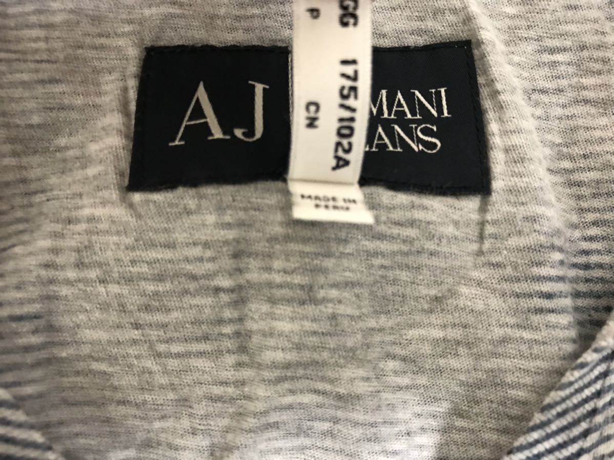 本物アルマーニジーンズARMANI JEANSコットンボーダー柄Vネック半袖ポロシャツメンズサーフアメカジビジネススーツXLペルー製青ブルー_画像6