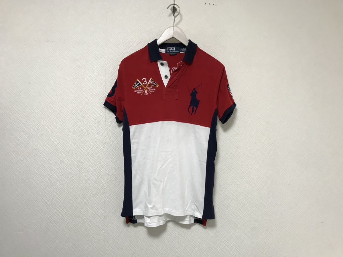 本物ポロラルフローレンPOLO RALPH LAURENコットンビッグポニー半袖ポロシャツメンズサーフアメカジミリタリービジネススーツラガーS赤紺