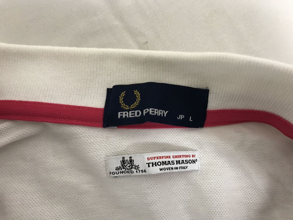  genuine article Fred Perry FRED PERRY cotton shirt stripe pattern polo-shirt with short sleeves men's Surf American Casual military business suit Golf white L made in Japan 