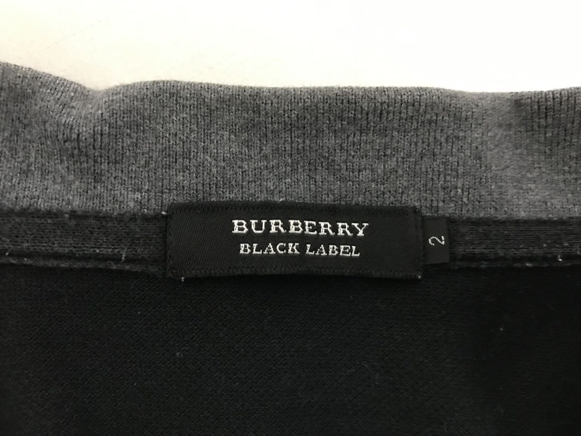 本物バーバリーブラックレーベルBURBERRY BLACK LABELコットンロゴ刺繍半袖ポロシャツメンズサーフアメカジビジネススーツゴルフ黒2M日本製