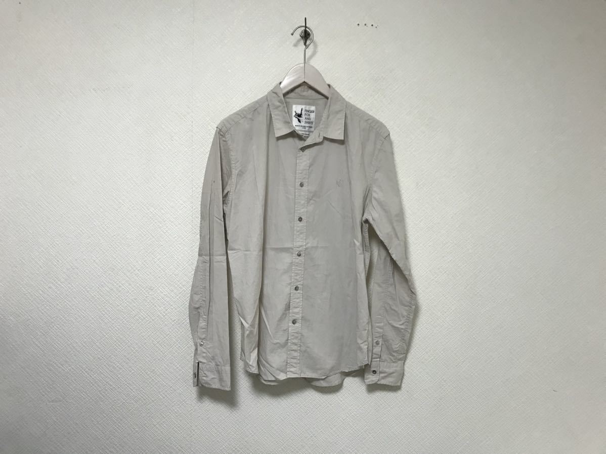 本物フィンガーフォックスアンドシャツFINGERFOXANDSHIRTSコットンドレスロゴ刺繍長袖シャツメンズワークビジネススーツグレーL日本製