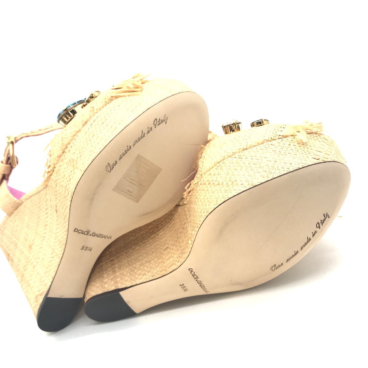 DOLCE&GABBANA Dolce&Gabbana Stone straw Wedge sandals 35 1/2 unused storage goods M11551