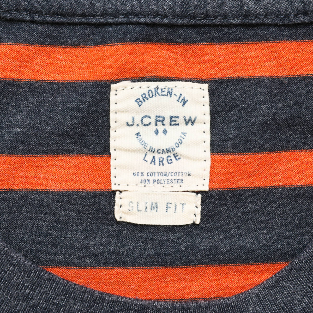 J.CREW ジェイクルー◆ボーダーポケットTシャツ◆ネイビー×オレンジ◆サイズL_画像5