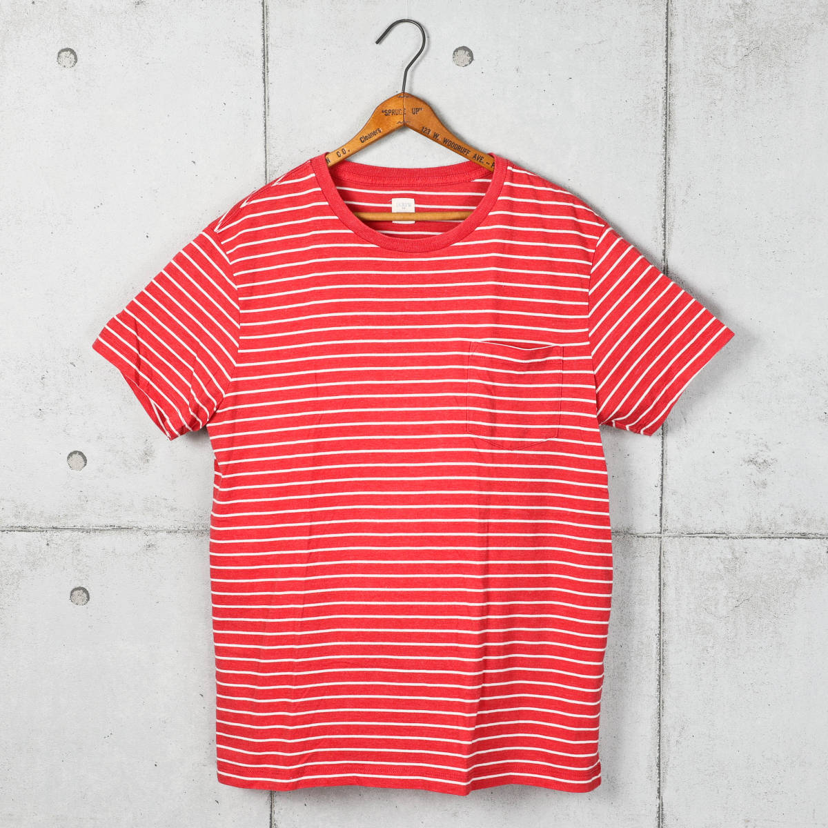 J.CREWジェイクルー◆ボーダーポケットTシャツ◆レッド×ホワイト◆サイズL_画像1