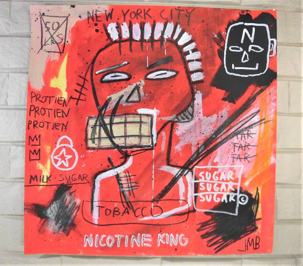 送料無料★ジャン＝ミシェル・バスキアJean-Michel Basquiat★タイトル Nicotine King★アクリル油彩★模写★希少★販売証明書★サイン入り