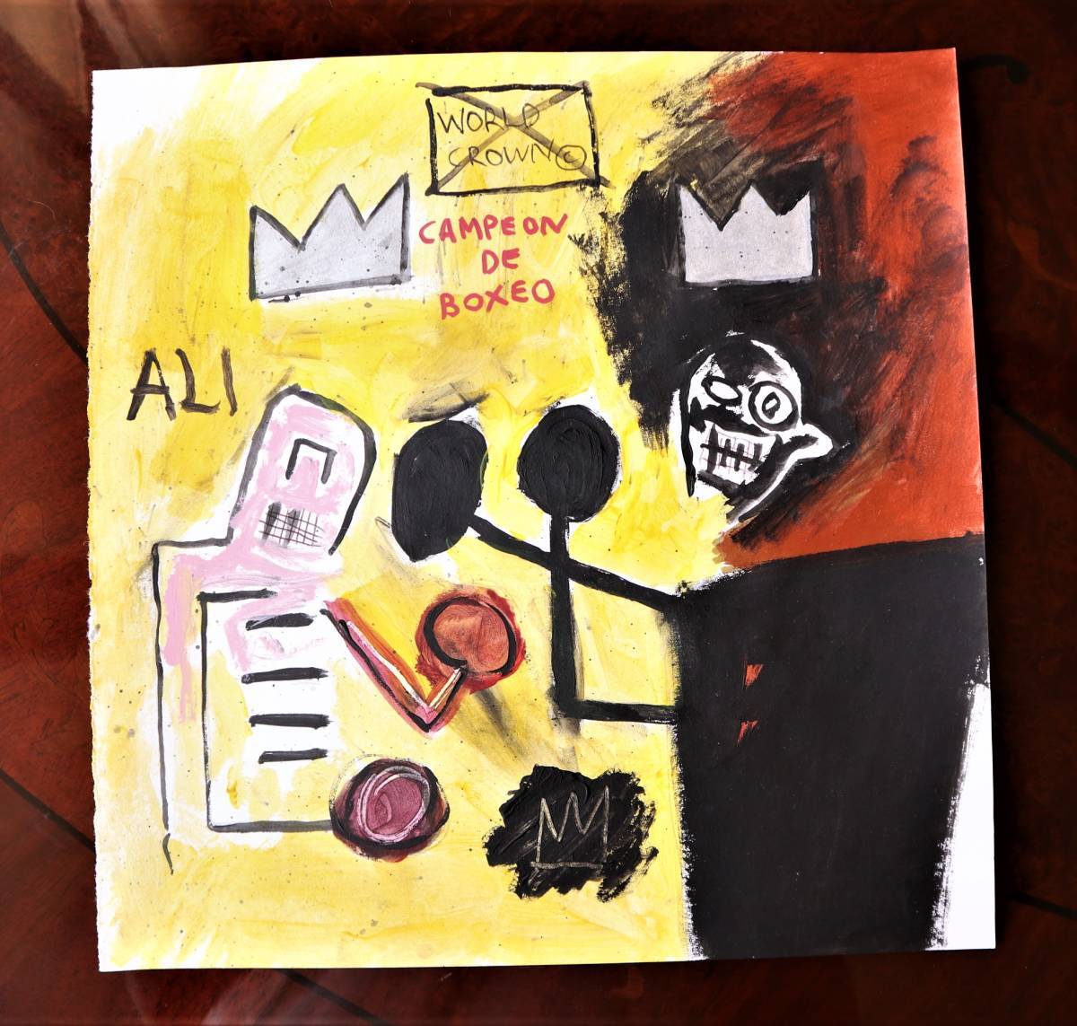 送料無料★ジャン＝ミシェル・バスキア Jean-Michel Basquiat★WORD CROWN★模写★販売証明書★混合メディア