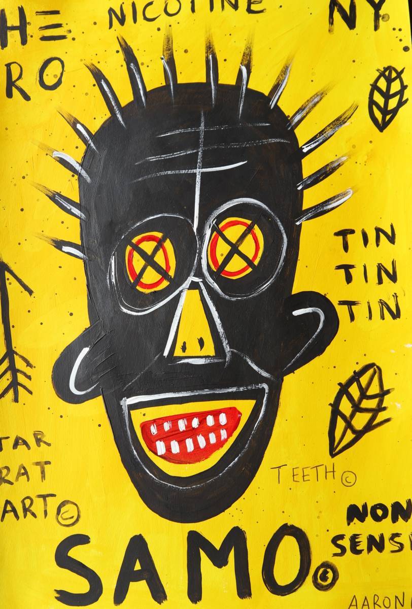 送料無料★ジャン＝ミシェル・バスキアJean-Michel Basquiat★NON SENCE★販売証明書付属COA★混合メディアペインティング★希少★模写★の画像2