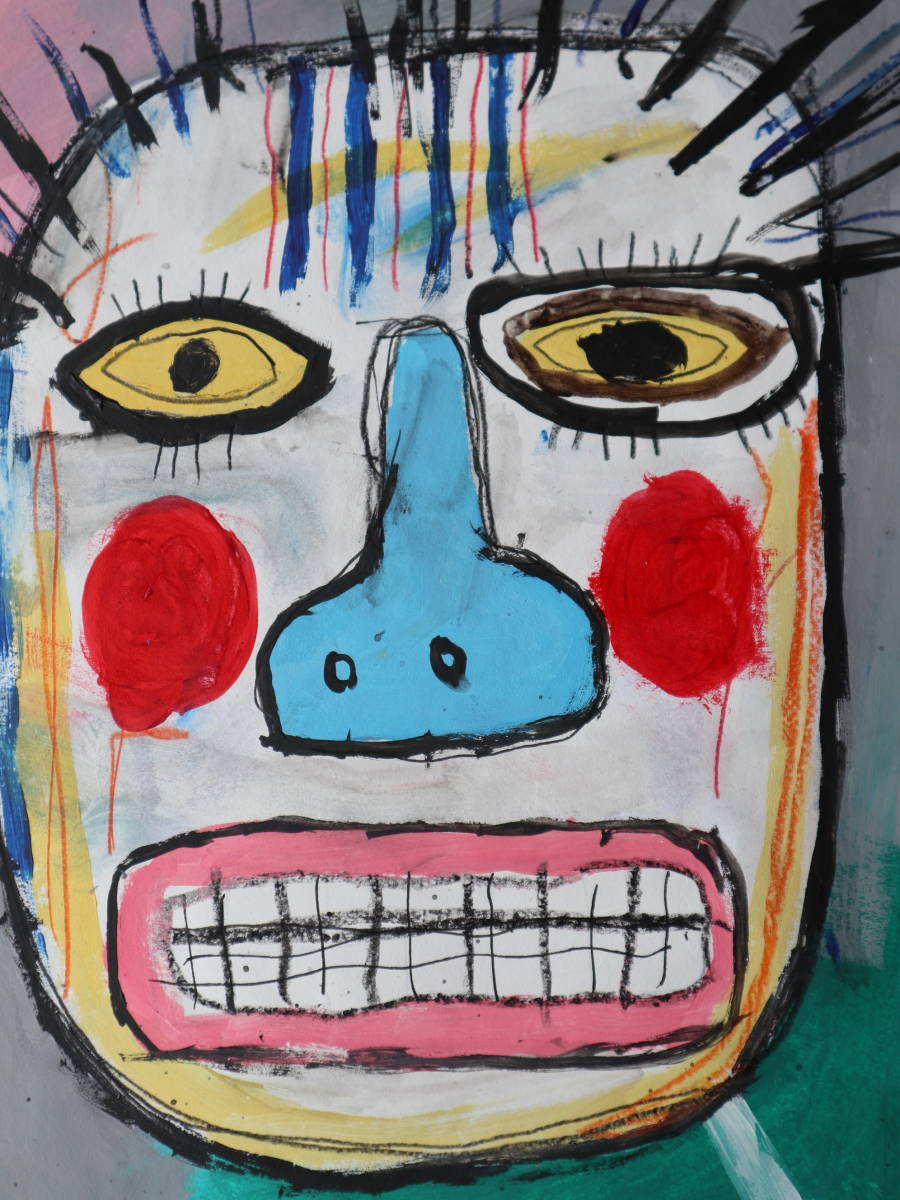 送料無料★ジャン＝ミシェル・バスキア Jean-Michel Basquiat★タイトルMAD MAN★模写★販売証明書★混合メディア画_画像3
