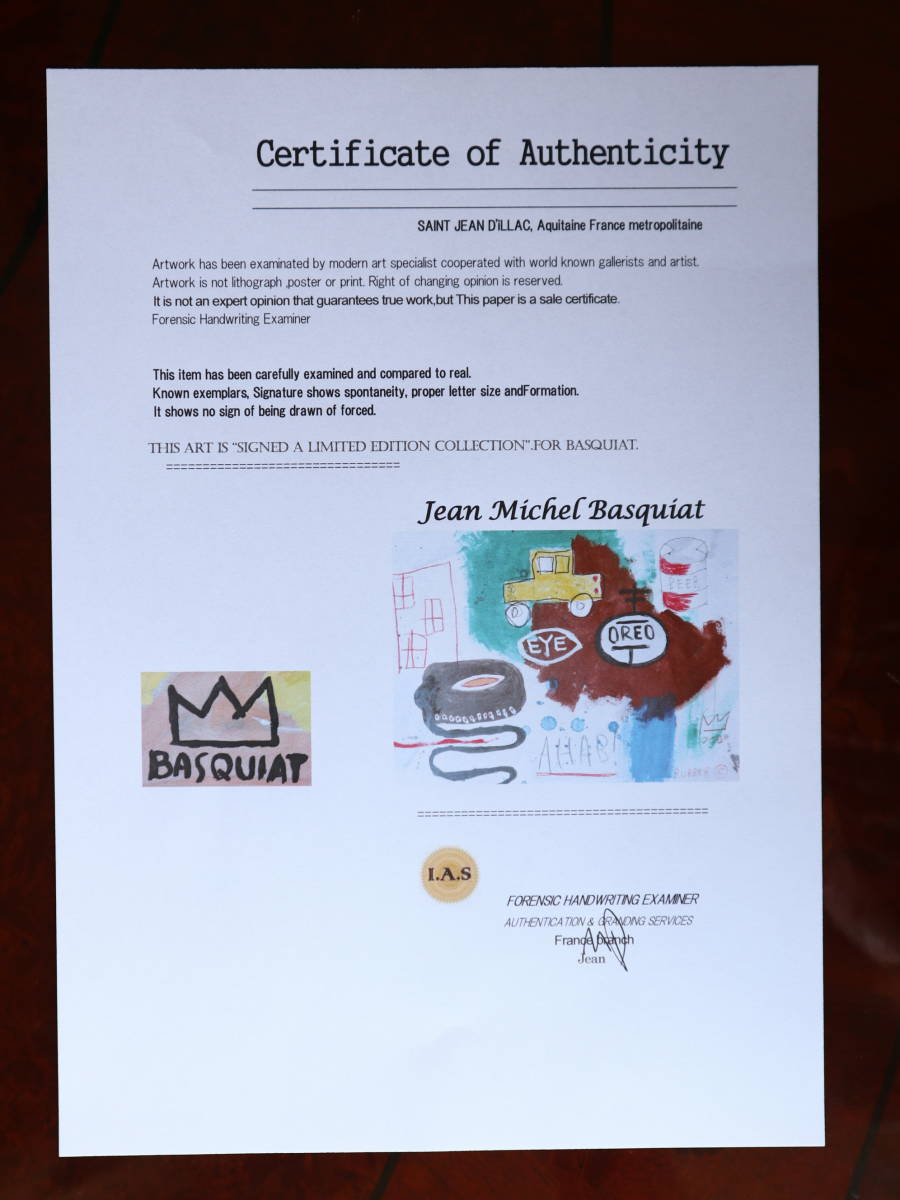  free shipping * Jean = Michel * bus Kia Jean-Michel Basquiat* title AHABI* copy * sale certificate * mixing media .