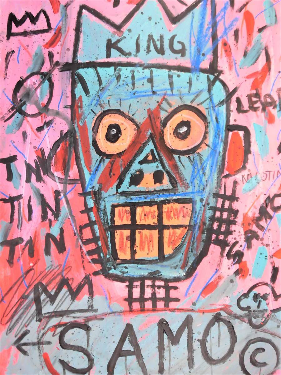 送料無料★ジャン＝ミシェル・バスキア Jean-Michel Basquiat★KING SAMO★模写★販売証明書★混合メディア_画像4