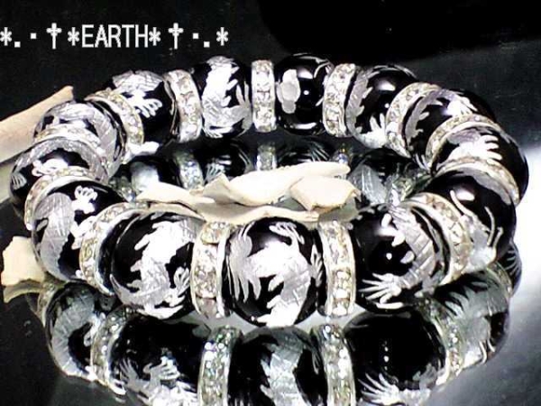 豪華迫力！銀彫龍オニキス&ロンデル数珠 16ミリ天然石 S~Lサイズ　送料無料　匿名発送