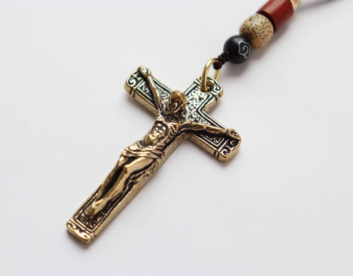 キーホルダー キリストと十字架 ロザリオ 合金製キーチェーン