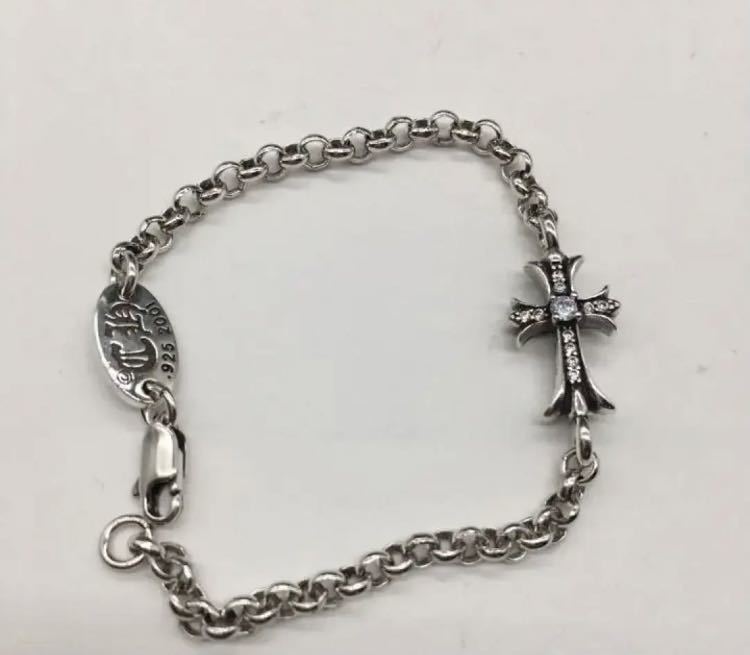 18cmシルバー925刻印クロス ブレスレット シルバーアクセサリーCZ