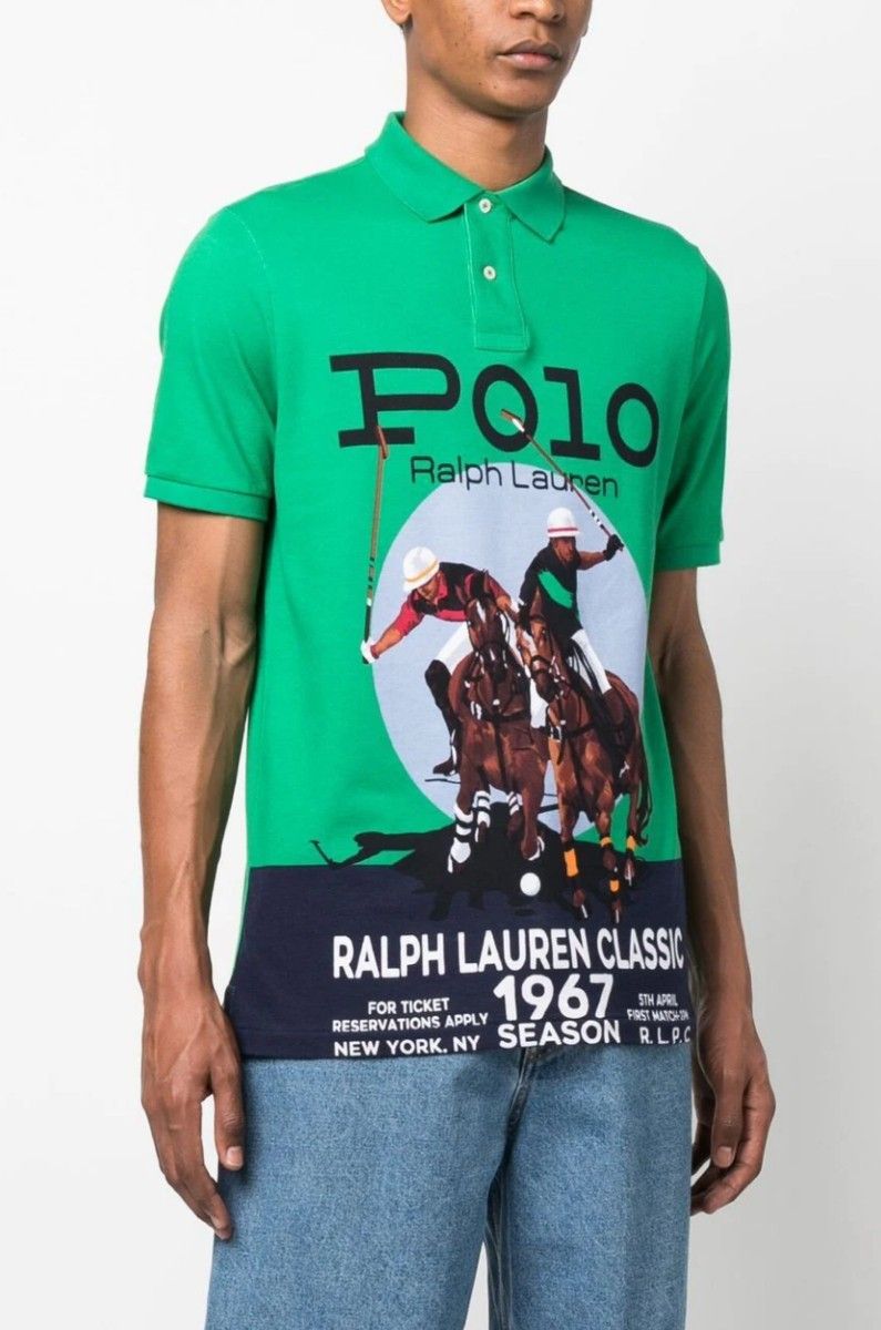 【新品】Polo Ralph Lauren ラルフローレン グラフィックポロシャツ Lサイズ【アメリカサイズのM】グリーン 