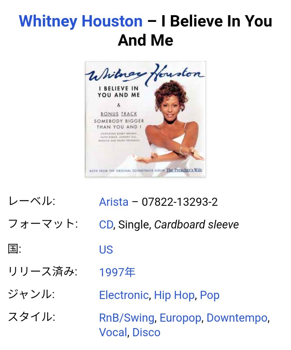 Whitney Houston I Believe In You And Me　ホイットニー・ヒューストン　紙ジャケ_画像3