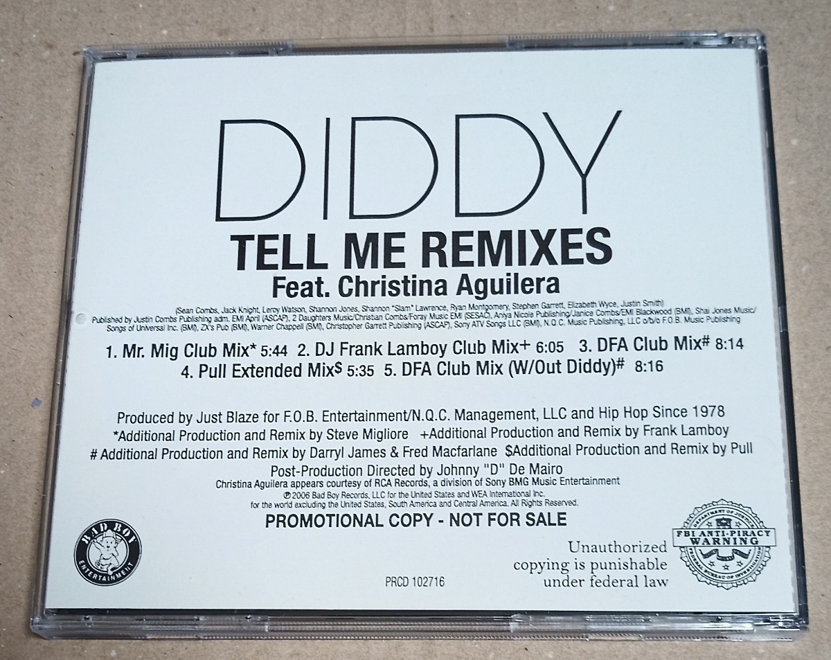 Diddy Feat. Christina Aguilera / Tell Me (Remixes)　クリスティーナ・アギレラ　プロモCDシングル_画像1