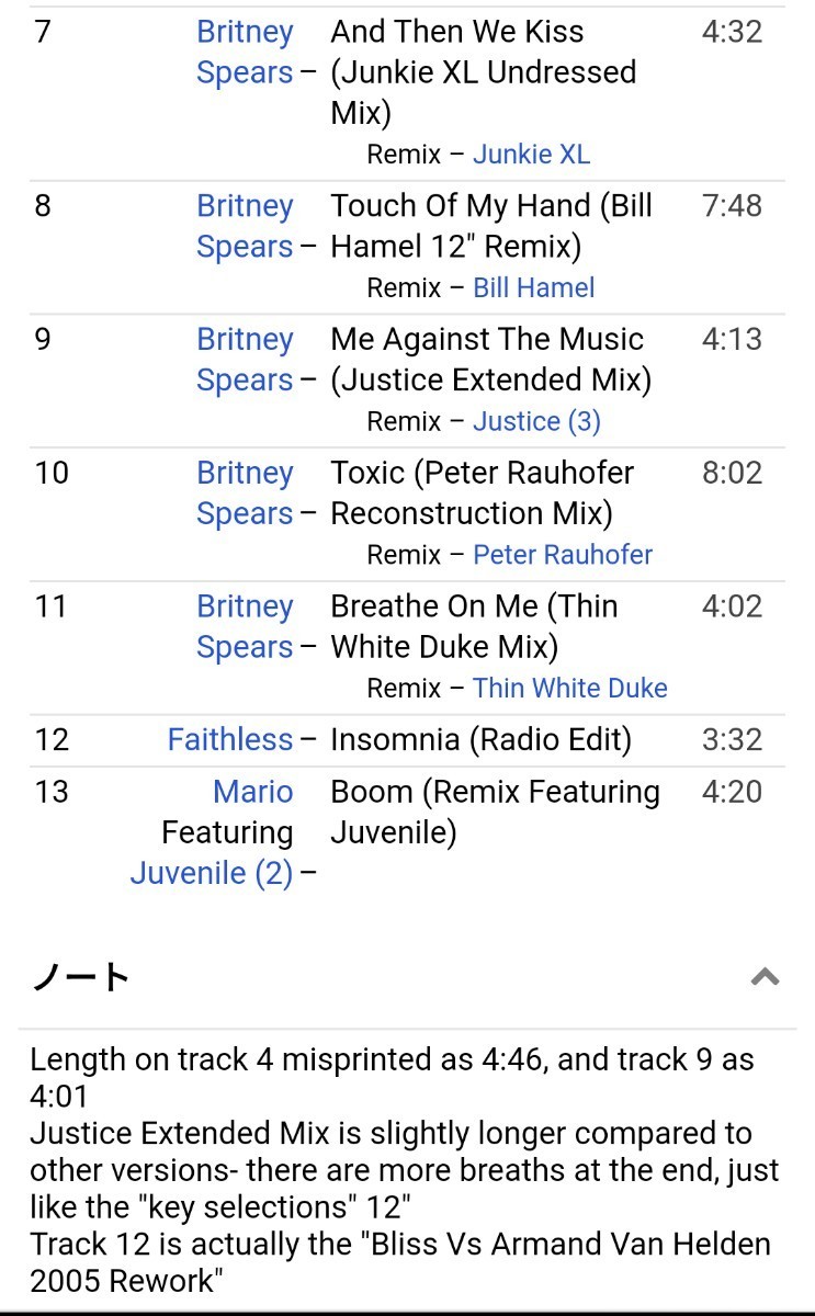 Sony BMG Dance Compilation # 161 Destiny's Child/Stand Up For Love (Junior Vasquez)9:09 Britney Spears/Toxic (Peter Rauhofer)8:02
