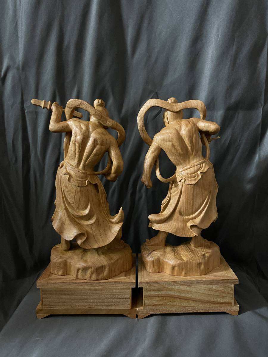 高37cm 極上品 仏教工芸品 一刀彫 総ケヤキ材 木彫仏像 金剛力士像