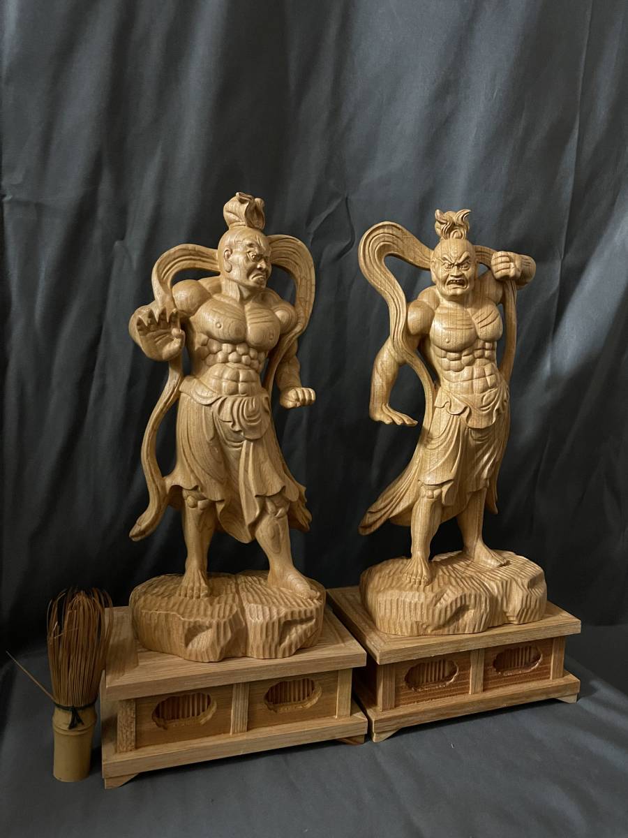 高37cm 極上品 仏教工芸品 一刀彫 総ケヤキ材 木彫仏像 金剛力士像