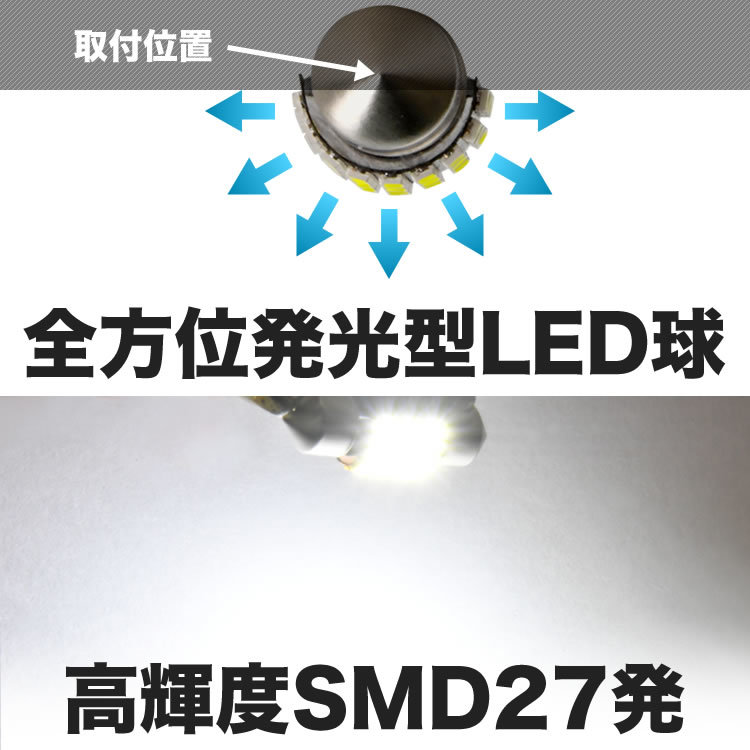 とてつもなく明るい 猛爆 全方位LED 27連 SMD 単品 12V T10×31mm ルームランプ用 両口金 フェストン球 ホワイト 白_画像3