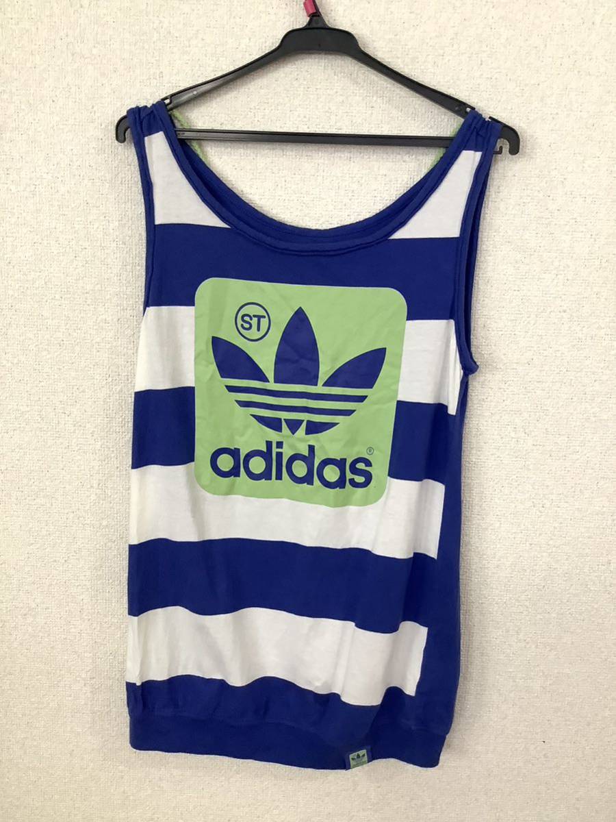adidas Adidas border pattern tank top rubber print to ref . il lady's sport wear old clothes 