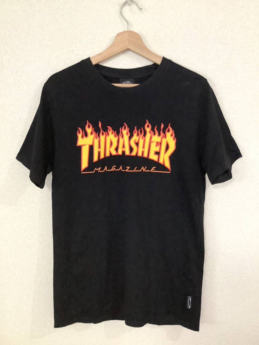 THRASHER スラッシャー　ロゴプリントTシャツ　ラバープリント　スケーター　ストリート　古着　レディース　ブラック_画像1