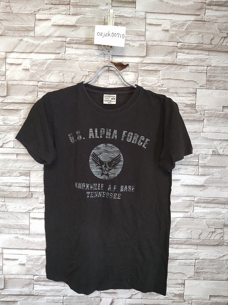 men's E756 ALPHA INDUSTRIES アルファインダストリーズ 迷彩 カモフラージュ ロゴ 半袖 Tシャツ S ブラック_画像2