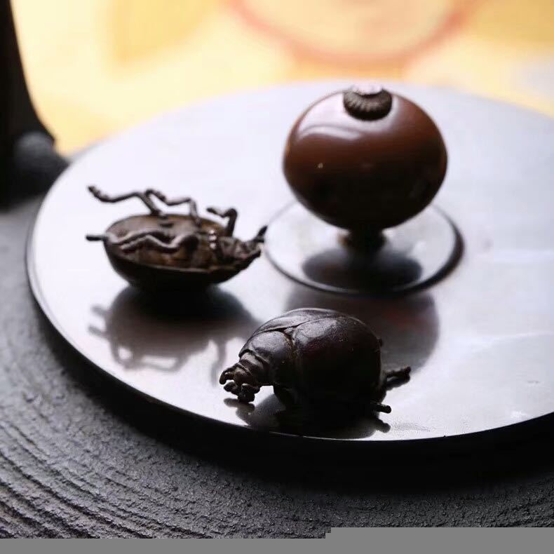 極美古銅煎茶道具 質感細密作り　七星天道虫置物2つ　銅製品_画像3