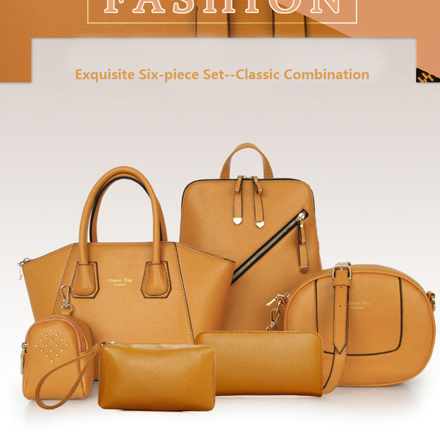 新品$ 全4色レディーストートバッグ ６点セット 女性用鞄 PU レザーバッグ かばん リュック ショルダー 財布 ウエストバッグ 高品質_画像1